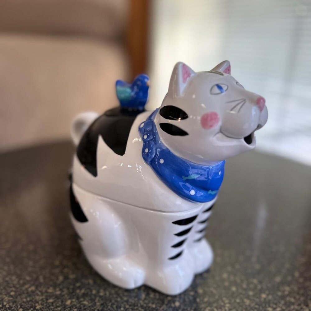 Vintage Coco Dowley Tuxedo Cat and Birds Teapot Pitcher Certified International